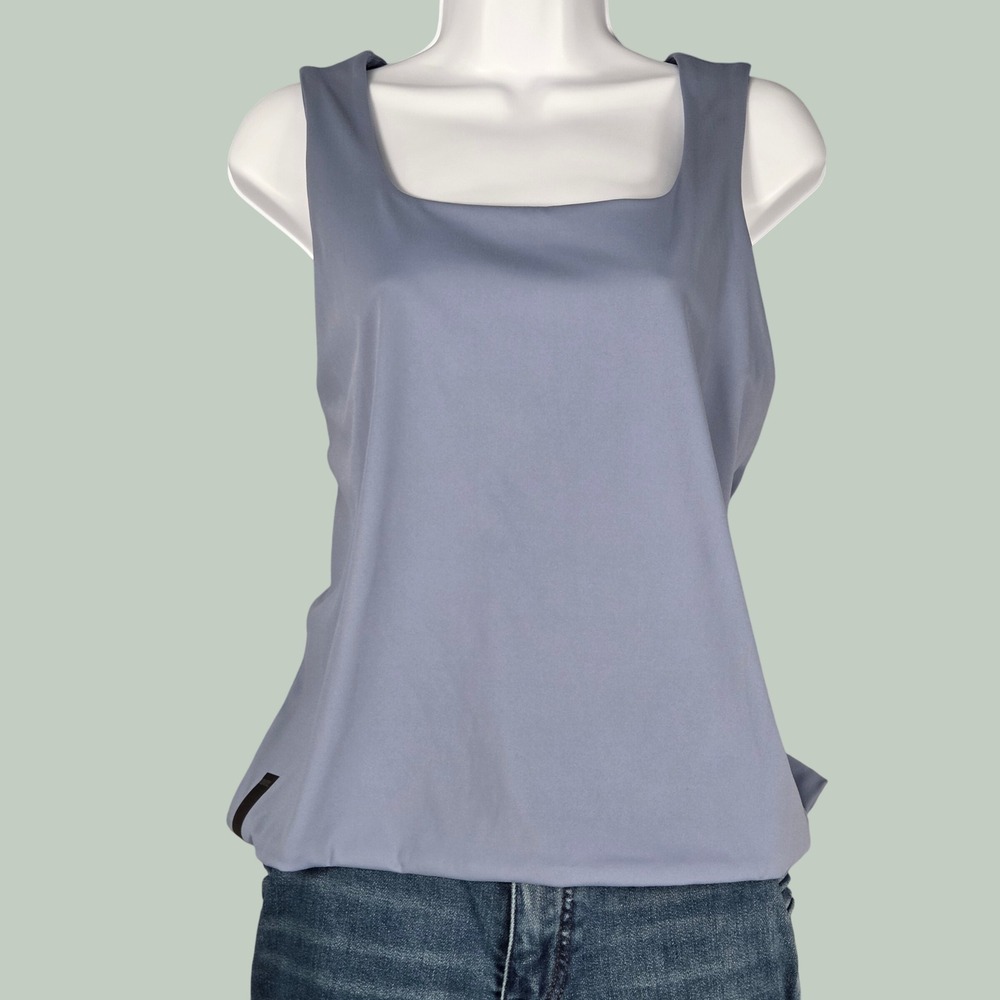 UNRL Women XL Performa Fitted Tank Top Storm Blue Square Neck Activewear